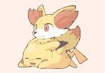  :3 =_= animal_ear_fluff animal_focus blush_stickers closed_eyes closed_mouth commentary_request derigoo fennekin full_body happy highres lying no_humans on_stomach open_mouth partial_commentary pikachu pink_background pokemon pokemon_(creature) pokemon_on_back red_eyes sideways_mouth simple_background sketch smile 