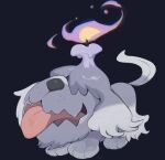  animal_focus commentary dog fang fire flame greavard grey_fur highres milka_(milk4ppl) no_humans open_mouth pokemon pokemon_(creature) purple_fire skin_fang solo tongue tongue_out 