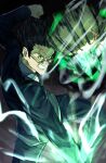  1boy absurdres anger_vein angry black_hair brown_eyes business_suit feet_out_of_frame fighting_stance formal glasses highres hunter_x_hunter leorio_paladiknight long_sleeves male_focus nen_(hunter_x_hunter) pants scene_reference shirt short_hair solo spiky_hair suit sunglasses tomaton_(t_0) white_shirt 