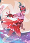  1girl absurdres artist_name blurry blurry_foreground bow brown_eyes colored_shoe_soles commentary english_commentary facial_mark fingerless_gloves fireworks flower foot_up foreshortening fox_mask gloves green_hair hair_bow half_mask high_ponytail highres holding holding_weapon japanese_clothes kimono kiriko_(overwatch) kunai looking_at_viewer luna-9 mask ninja ofuda outstretched_hand overwatch overwatch_2 petals red_footwear red_gloves rope_belt signature solo spread_fingers standing standing_on_one_leg weapon white_bow white_footwear white_kimono 