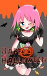  1girl fake_wings halloween happy_halloween highres looking_at_viewer open_mouth short_hair smile solo takana_bb wings 
