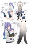 6+girls absurdres baby baby_carrier bangs cargo_shorts casual closed_eyes cone_hair_bun contemporary english_text genshin_impact hair_bun highres hinagi_(fox_priest) if_they_mated keqing_(genshin_impact) long_hair mother_and_daughter multiple_girls ningguang_(genshin_impact) overalls ponytail purple_hair shirt short_hair shorts t-shirt twintails very_long_hair violet_eyes white_hair wife_and_wife yuri