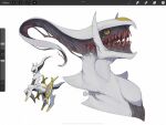  arceus artist_name extra_eyes from_side horror_(theme) no_humans pokemon pokemon_(creature) red_eyes sharp_teeth sid_(skxviii) teeth white_background 