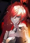  absurdres angry arknights artist_request bad_source demon_girl demon_horns hair_over_one_eye highres horns long_hair reaching_out redhead surtr_(arknights) violet_eyes 