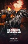  androgynous armor bangs black_armor black_horse english_commentary fire forest grimlight headless headless_horseman_(grimlight) highres knight long_hair nature official_art solo 