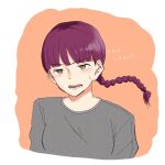 1girl bangs braid highres open_mouth purple_hair shirt solo tagme teruya_fumika world_trigger