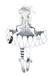  1girl alternate_costume ankle_boots asymmetrical_legwear bangs bare_shoulders boots bow bowtie closed_eyes clown_mask dress facing_viewer frilled_dress frills full_body genderswap genderswap_(otf) ghost_quartz_(houseki_no_kuni) gloves gradient_hair greyscale hair_over_one_eye hat highres holding holding_mask houseki_no_kuni jester_cap kneehighs long_hair mask mask_removed monochrome multicolored_hair neck_ruff one_eye_covered pointy_footwear pom_pom_(clothes) puffy_short_sleeves puffy_sleeves shieryue164 short_sleeves simple_background single_kneehigh single_sock single_thighhigh socks solo standing star_(symbol) star_print striped striped_thighhighs thigh-highs 