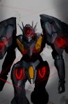  cowboy_shot grey_background gundam gundam_pharact gundam_suisei_no_majo inawata looking_at_viewer mecha mobile_suit open_hand red_eyes robot solo walking 