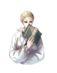  androgynous black_sclera blonde_hair book colored_sclera gui_fa holding holding_book jigokuraku looking_at_viewer open_book robe short_hair simple_background solo upper_body ushi_424 white_background white_robe 
