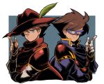  1boy blue_cape blue_eyes blue_mage brown_hair butz_klauser cape domino_mask dual_persona final_fantasy final_fantasy_v gloves hat mask red_cape red_headwear red_mage saito_piyoko white_gloves 