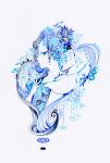  1girl artist_name blue_eyes blue_theme highres ink no_mouth original profile sinononn solo upper_body white_background 