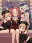  4girls arisu_(blue_archive) black_hair blue_archive demon_horns green_eyes halloween halloween_costume halo highres horns jiangshi long_hair midori_(blue_archive) momoi_(blue_archive) multiple_girls mummy_costume peperon_ttt pink_eyes redhead short_hair tagme violet_eyes yuzu_(blue_archive) 