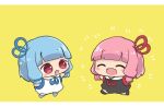  2girls :d :o ^_^ aged_down blue_hair blush_stickers chibi closed_eyes fang kotonoha_akane kotonoha_aoi multiple_girls nontao pink_eyes pink_hair short_hair simple_background skin_fang smile voiceroid 