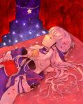  1girl akamaru_saasha bed book closed_eyes closed_mouth curtains fire_emblem fire_emblem:_three_houses highres long_hair lysithea_von_ordelia sky sleeping star_(sky) white_hair 