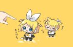  1boy 1girl blonde_hair blue_eyes brother_and_sister chibi crying headphones kagamine_len kagamine_rin nontao siblings simple_background translated vocaloid 
