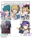  1other 4boys ai_(yu-gi-oh!) androgynous bangs blonde_hair blush character_request copyright_request crystal_beast_ruby_carbuncle duel_monster dyed_bangs green_eyes heterochromia highres iv_(yu-gi-oh!) johan_andersen luna_(yu-gi-oh!_zexal) male_focus multicolored_hair multiple_boys multiple_drawing_challenge mutou_yuugi purple_hair short_hair six_fanarts_challenge smile spiky_hair split-color_hair third_eye two-tone_hair uni_(uni33uaze) upper_body white_hair yu-gi-oh! yu-gi-oh!_gx yu-gi-oh!_vrains yubel 