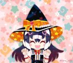  1girl african_penguin_(kemono_friends) animal_costume black_hair bow bowtie dress gloves halloween halloween_costume hat headphones kemono_friends kemono_friends_v_project kikuchi_milo long_hair looking_at_viewer multicolored_hair open_mouth penguin_costume penguin_girl pink_hair ribbon smile solo virtual_youtuber 