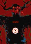  1other absurdres antlers chainsaw_man cross distortion extra_eyes eyeball future_devil_(chainsaw_man) highres limited_palette mrns_d red_background reindeer_antlers ringed_eyes solo white_eyes yellow_eyes 