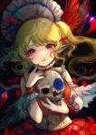  1girl fang flandre_scarlet flower highres kyogoku-uru lipstick looking_at_viewer makeup nail_polish pointy_ears red_eyes red_nails rose skull solo touhou wrist_cuffs 