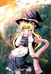  atuuy blush broom hat kirisame_marisa long_hair scarf sukage touhou witch_hat yellow_eyes 