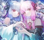  2girls animal bangs black_sleeves blue_hair closed_mouth detached_sleeves fish hair_ornament highres jellyfish kotonoha_akane kotonoha_aoi light_blue_hair long_hair long_sleeves microa multiple_girls pink_hair red_eyes siblings sisters smile traffic_light voiceroid white_sleeves wide_sleeves 