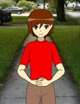 botaro_kubo brown_eyes brown_hair meme red_shirt short_hair smile tomboy trang