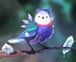  animalization bird blue_bird blue_feathers branch caterpillar cirno cricket fairy_wings feathers ice ice_wings kaliningradg looking_at_viewer red_feathers touhou wings 