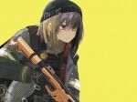  1girl agent_vector_(girls&#039;_frontline) crossover emblem firefighter firefighter_jacket gun holding holding_gun holding_weapon jacket kanoe_(kanoe502) kriss_vector new_york_city_fire_department official_alternate_costume scarf solo submachine_gun tom_clancy&#039;s_the_division watch watch weapon woollen_cap 