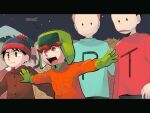  6+boys beanie black_hair blue_eyes blue_shirt brown_eyes brown_hair eric_cartman frown gloves green_gloves hat highres kyle_broflovski letterboxed multiple_boys open_mouth orange_hair outstretched_arms phillip_niles_argyle red_shirt shirt south_park stan_marsh terrance_&amp;_philip terrance_henry_stoot tsunoji winter_clothes 