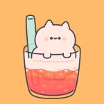  animal animal_ears blush cat cat_ears juice orange_background original pink_fur simple_background smile youmask 