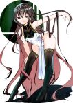 1girl bare_shoulders black_eyes black_hair black_legwear breasts china_dress chinese_clothes dress full_body high_heels highres long_hair original pelvic_curtain sleeveless small_breasts solo thigh-highs thighhighs une_back very_long_hair