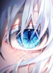  1girl 58_(opal_00_58) absurdres aqua_eyes bangs blue_eyes close-up closed_eyes colored_eyelashes commentary dragon_girl eye_focus eyelashes gradient_hair grey_hair highres long_hair looking_at_viewer multicolored_hair original scales slit_pupils solo 