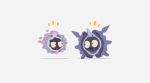  cloyster cloyster_(cosplay) cosplay fangs floating gastly ghost highres horns looking_at_another no_humans open_mouth plainwhite pokemon pokemon_(creature) shadow shell simple_background single_horn white_background 