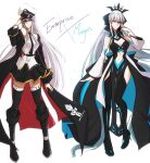 2girls absurdly_long_hair absurdres azur_lane black_bow black_coat black_necktie black_neckwear black_skirt blue_eyes bow braid breasts center_opening clothing_cutout coat collared_shirt crossover crown enterprise_(azur_lane) fate/grand_order fate_(series) french_braid gold_trim grey_hair hat highres ishikawa_yui large_breasts long_hair md5_mismatch military_hat miniskirt morgan_le_fay_(fate) multiple_girls necktie open_clothes open_coat peaked_cap pleated_skirt resolution_mismatch ringozuki shirt silver_hair skirt sleeveless sleeveless_shirt source_larger stomach_cutout thigh-highs thighhighs two-tone_dress very_long_hair violet_eyes voice_actor_connection white_hair white_headwear white_shirt
