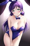  1girl animal_ears blush bow bowtie breasts bunny_ears bunnysuit cleavage detached_collar fake_animal_ears green_eyes highres large_breasts leotard long_hair looking_at_viewer love_live! playboy_bunny purple_hair rabbit_ears smile solo toujou_nozomi twintails u_(pixiv_id_28050046) 