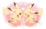  :d affectionate blush brown_eyes closed_eyes commentary_request flying_sweatdrops from_side heart jippe musical_note open_mouth pikachu pokemon signature smile standing tongue 