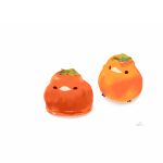 animal_focus bird chai_(drawingchisanne) commentary_request food food-themed_creature food_focus fruit gradient leaf no_humans original persimmon simple_background undersized_animal white_background