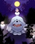 animal_focus commentary_request facing_viewer fire flame full_moon greavard moon night night_sky no_humans notice_lines open_mouth outdoors pokemon pokemon_(creature) sky solo star_(sky) starry_sky tanshoku_kurage wavy_mouth