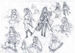 :d ;) absurdres arknights armillary_sphere astesia_(arknights) astgenne_(arknights) bird chibi eyewear_on_head highres holding holding_sword holding_wand holding_weapon hug looking_up one_eye_closed ponytail sitting sketch smile sword thumbs_up traditional_media wand weapon youyou72364 