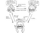 1girl 2boys anger_vein bags_under_eyes cigarette domino_mask ear_piercing greyscale highres inkling inkling_boy inkling_girl iwamushi mask monochrome multiple_boys octoling octoling_boy piercing pointy_ears relationship_graph salmon_run_(splatoon) smoking splatoon_(series) splatoon_3 tears tentacle_hair translation_request
