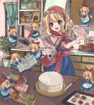 1girl 6+girls :d alice_margatroid blonde_hair blue_dress blue_eyes book bow bowtie cake capelet cooking curtains doll dress eating food frilled_hairband frills hair_bow hairband highres indoors knife lolita_hairband long_hair mo_25_mo multiple_girls open_mouth red_bow red_bowtie red_hairband shanghai_doll short_hair smile touhou utensil white_capelet
