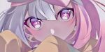 1girl bangs blurry blush cat_adonis25 close-up commentary_request covering_mouth eyelashes grey_hair highres iono_(pokemon) jacket looking_at_viewer multicolored_hair pink_hair pokemon pokemon_(game) pokemon_sv portrait purple_eyes solo star_(symbol) star_in_eye symbol_in_eye two-tone_hair violet_eyes yellow_jacket