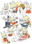 ._. 3girls anger_vein angry animal_ear_fluff animal_ears arcade_cabinet black_bow black_gloves black_hair blonde_hair bow bowtie character_request cocktail_cabinet commentary_request compass_rose diving eating extra_ears ezo_red_fox_(kemono_friends) food fox_ears fox_tail gloves grey_hair hair_between_eyes highres jacket japari_symbol kemono_friends kemono_friends_pavilion kotatsu long_hair long_sleeves multicolored_hair multiple_girls musical_note noodles okb_001 open_mouth pantyhose playing_games pleated_skirt ramen sharp_teeth silver_fox_(kemono_friends) simple_background skirt sleepy sweatdrop table tail teeth tsurime two-tone_hair yawning