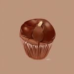 brown_background cat chai_(drawingchisanne) chocolate dessert food food-themed_creature food_focus muffin no_humans nut_(food) on_food original signature sitting_on_food undersized_animal