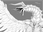 angel_wings dragon ewna-art extra_eyes feathered_wings fire_emblem fire_emblem_awakening greyscale grima_(fire_emblem) highres horns long_tongue looking_to_the_side monochrome multiple_wings no_humans roaring scales sharp_teeth teeth tongue wings