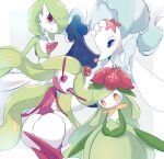 4girls animal_nose bangs blank_eyes blue_background blue_eyes blue_hair bob_cut border bright_pupils colored_eyelashes colored_skin commentary_request flat_chest flower full_body furry furry_female gardevoir gen_3_pokemon green_hair green_skin hair_flower hair_ornament hair_over_one_eye half-closed_eyes highres lilligant long_hair looking_at_viewer looking_to_the_side mermaid monster_girl multicolored_skin multiple_girls no_humans no_mouth one_eye_covered orange_eyes outline outside_border own_hands_together parted_lips pearl_hair_ornament pio_(piopio_poke) plant_girl plant_hair pokemon pokemon_(creature) ponytail primarina purple_skin red_eyes red_flower short_hair sidelocks simple_background snout standing starfish_hair_ornament swept_bangs tsareena two-tone_skin white_border white_outline white_pupils white_skin