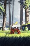 2others absurdres asteroid_ill character_request clouds day flower forest fuecoco grass highres multiple_others nature on_ground outdoors pokemon pokemon_(creature) scenery sitting sleep_bubble sleeping tree