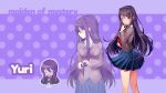 1girl highres long_hair non-web_source polka_dot_background purple_eyes school_uniform skirt tagme yuri_(doki_doki_literature_club)