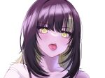  1girl a01macaron black_hair blonde_hair blush collarbone earrings forked_tongue gradient gradient_background idolmaster idolmaster_shiny_colors ikaruga_luca looking_at_viewer multicolored_hair portrait simple_background solo streaked_hair tongue tongue_out white_background yellow_eyes 