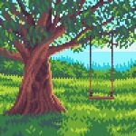  day english_commentary grass no_humans original outdoors pixel_art scenery swing tofupixel tree 